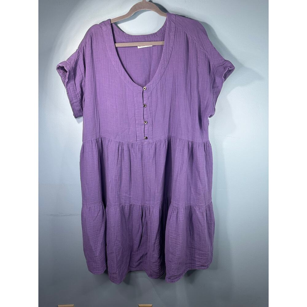Sonoma lavender/purple Washed Double Gauze Tiered V-Neck Dress 0X